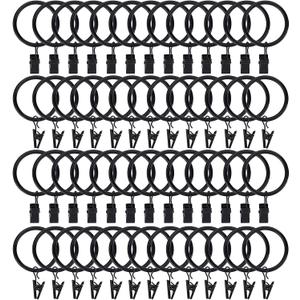 100Pack Curtain Rings with Clips Hooks, Rustproof Metal Stainless Steel Drapery Rings, 1.5in Interior Diameter Curtain Hangers Clips, Fits Diameter 1.2 in Rod, Vintage Black