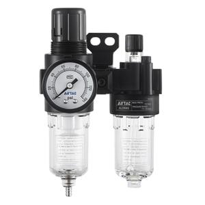 Compressed Air Filter Regulator Lubricator Combo Airtac AFC2000-C 1/4''NPT 0-140 PSI with Pressure Gauge Semi-Auto Drain 3 in 1 Two FR.L Unit