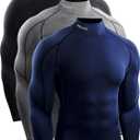 NELEUS Men's 3 Pack Athletic Compression Shirt Running Shirts (Heatlock Mock Neck:black/Grey/Navy Blue), M 