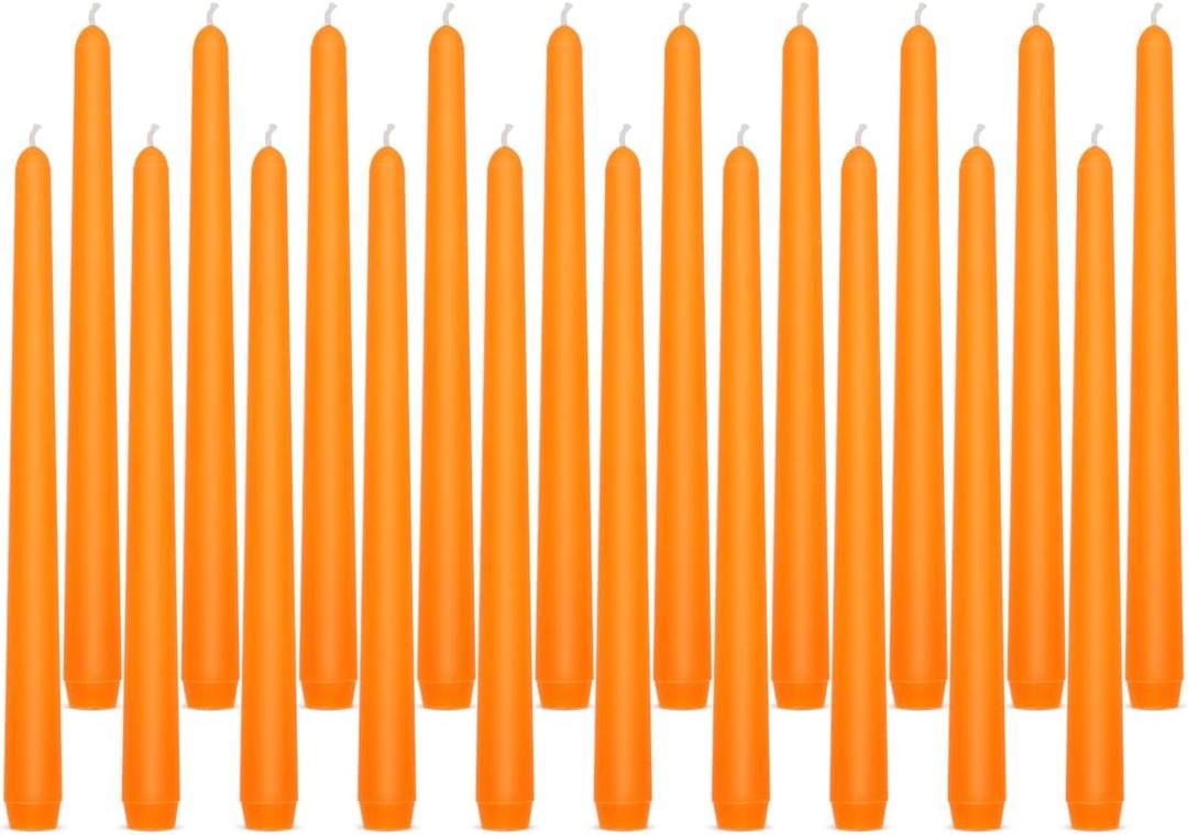 10 inch Orange Taper Candles for Home Decor, Set of 20 Unscented Dripless Candlesticks - 8 Hours Long Burning for Dinner, Wedding, Parties and Special Occasions