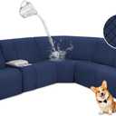ALIECOM Waterproof Reclining Sectional Couch Covers for Reclining Sectional Stretch L Shaped Recliner Sofa Cover Washable Pet Dog Corner Sofa Slipcovers Protector (5 Seat and 1 Console, Navy Blue)