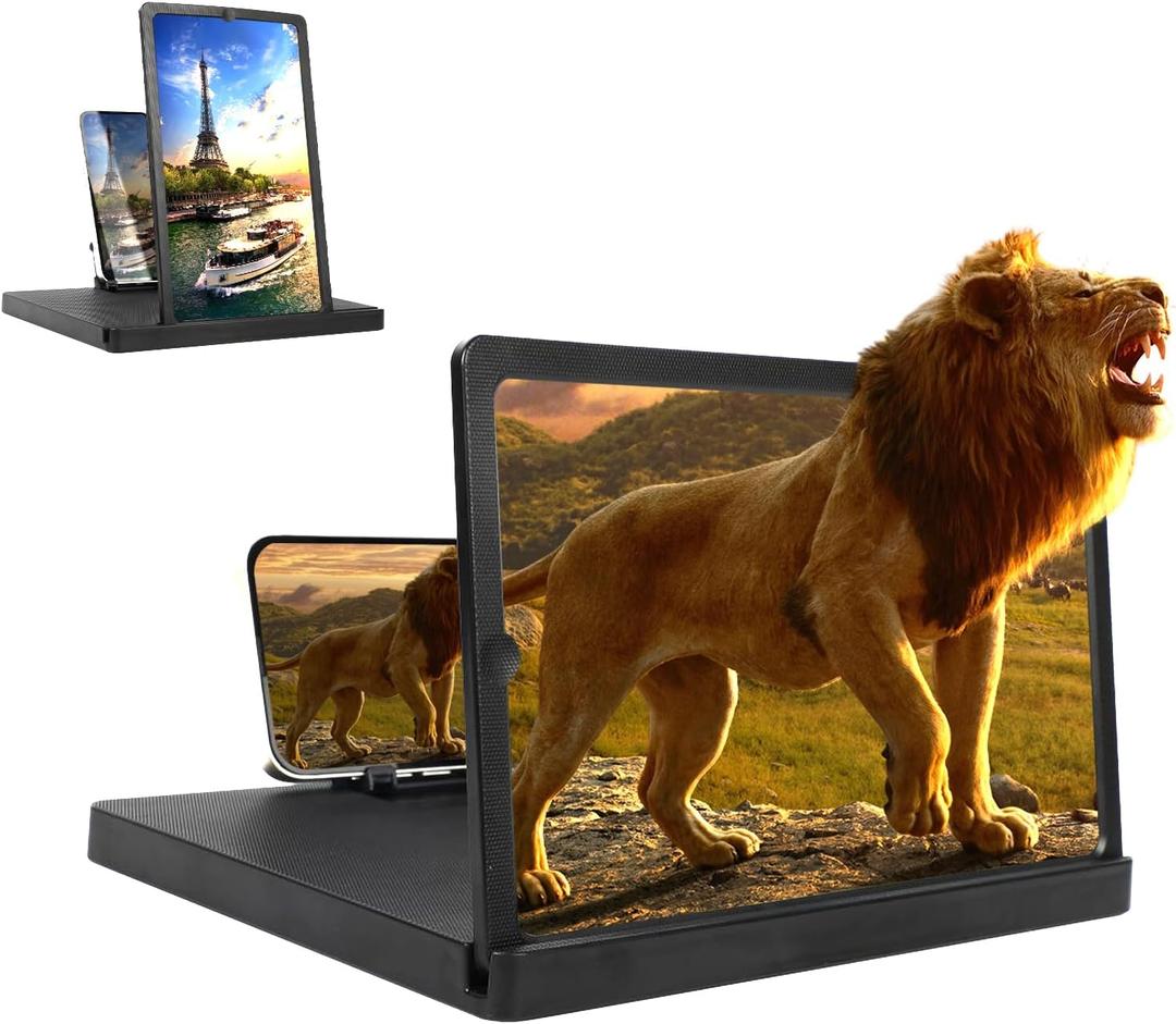 Big Screen Phone Magnifier,HD Screen Expander,Foldable Phone Stand with Screen Amplifier,Compatible with All Smartphones,Portable 3D Magnifying Screen for Elderly (12in)