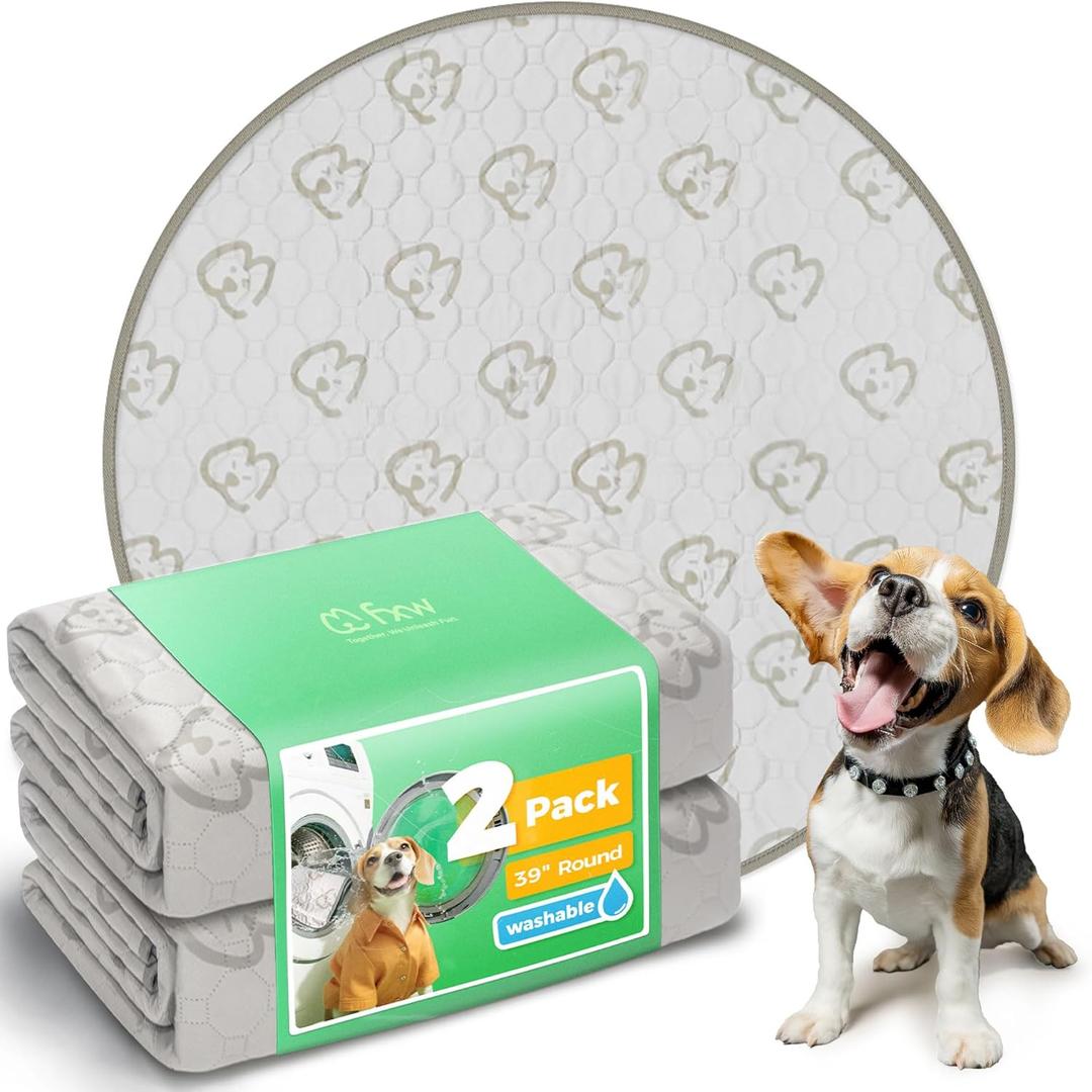 FXW Washable Pee Pads for Dogs, Leak-Proof & Non-Slip, Specifically Designed for Whelping Box, 39" Round, Khaki, 2 Packs