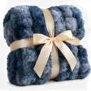 Fluffy Throw Bubble Blanket Queen Size - Faux Fur Throw for Couch or Bed - Plush Soft Extra Thick Faux Fur Rabbit Blanket - Warm & Breathable - Luxury Minky Tie Dye Bedding - 90" x 90", Marble Blue