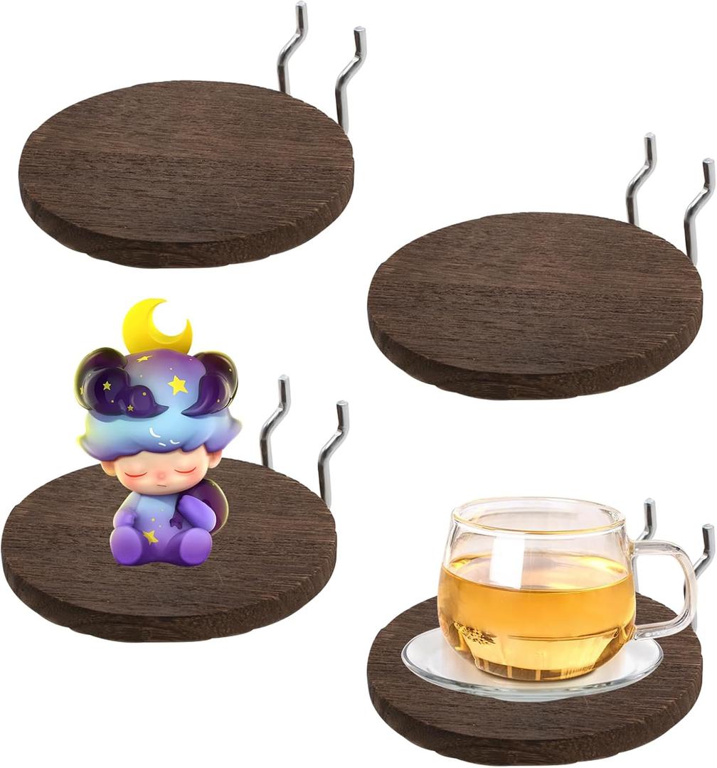 Circle Pegboard Shelf, 4 Pcs Wooden Shelves with Metal Ring Hooks - Organizer for Craft Room, Kitchen, Garage, Office