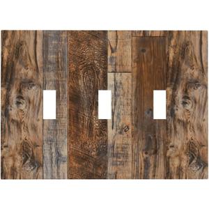 Vintage Rustic Brown Wood Grain Light Switch Cover Country Wooden Wall Plate Decorative 3 Gang Triple Toggle Switch Plates Electrical Faceplate for Farmhouse Bathroom Kitchen 6.7" x 4.8"