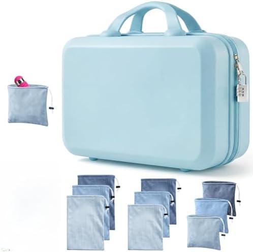 Dansydaisy Adult Game Toy Storage Organizer Case and 9 Pcs Toy Storage Bags, Reusable Organizer Case Lock Box for Women and Men, 3 Sized Bag for Home(Medium,Regular Style,Sky Blue Color)
