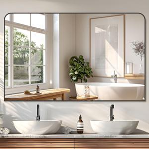 Bathroom Mirror, Wall Mirrors, Black Metal Framed Wall-Mounted Mirrors, Bathroom Vanity Mirror for Over Sink, Living Room, Bedroom, Entryway, 48x30 Inch, Black