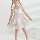 DeeFant Toddler Girl Dress Ruffle Sleeveless Little Girls Summer Outfits Kids Dresses Floral Sundress Beach Casual Khaki 5-6T