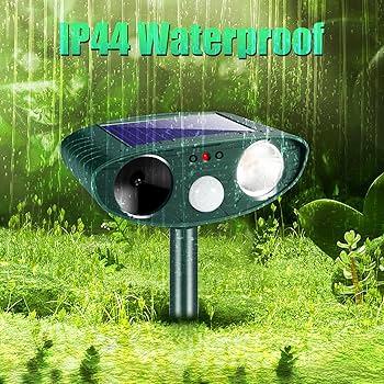 Upgraded Solar Animal Repellent, 1Pcs Ultrasonic Animal Repeller Outdoor Waterproof with Motion Sensor & Flashing Light Cat, Squirrel, Deer, Raccoon, Rabbit, Skunk, Coyote Deterrent for Yard, Garden