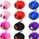 Patelai 12 Pieces Mini Tea Party Hats for Women Clip on Fascinator Hat Hair Clips with Ribbon Flowers Faux Feather Mesh Bow Barrette Hairpin for Girls Toddler Costume Accessory