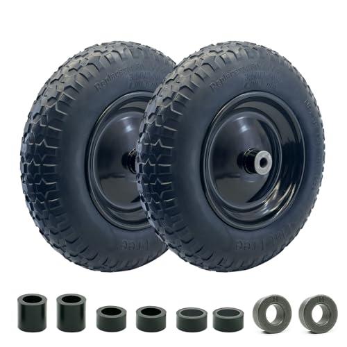 2-Pack of 3.50-8 Wheels,14.5" Flat Free Tires,Steel Rim,5/8" or 3/4"Axle Bore Hole,3”-6" Centered Hub,13"-16" Universal Fit Tire for Wheelbarrow,Hand Truck,Garden and Utility Carts, Trolleys and More