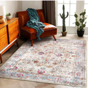 5'x7' Washable Vintage Area Rug Traditional Floor Cover Foldable Kitchen Accent Thin Rug Indoor Distressed Non Slip Carpet Floral Print Mat Bedroom Living Room Bathroom