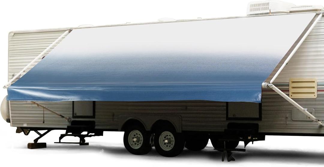RV Awning Fabric Replacement, Heavy-Duty 18.5oz Vinyl Weatherproof Camper Awnings, Universal Outdoor Canopy for Camper, Trailer, and Motorhome Awning Replacement, Royal Blue Fade, 10'(9'2" Fabric)