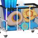 150 Gallon Swimming Pool Storage Bin, Outdoor Rolling Pool Toy Organizer Cart for Swimming Acessories, Pool Noodles Holder for Floaties, Life Vests, Beach Essentials, Patio Furniture, White