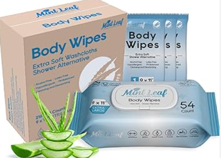 XL Adult Body Wipes - No Rinse Shower & Incontinence Bath Wipe, 11x9 Cleansing Washcloths with Aloe Vitamin E, Hypoallergenic inence for Adults, Seniors, Gym & Travel - 18 Singles