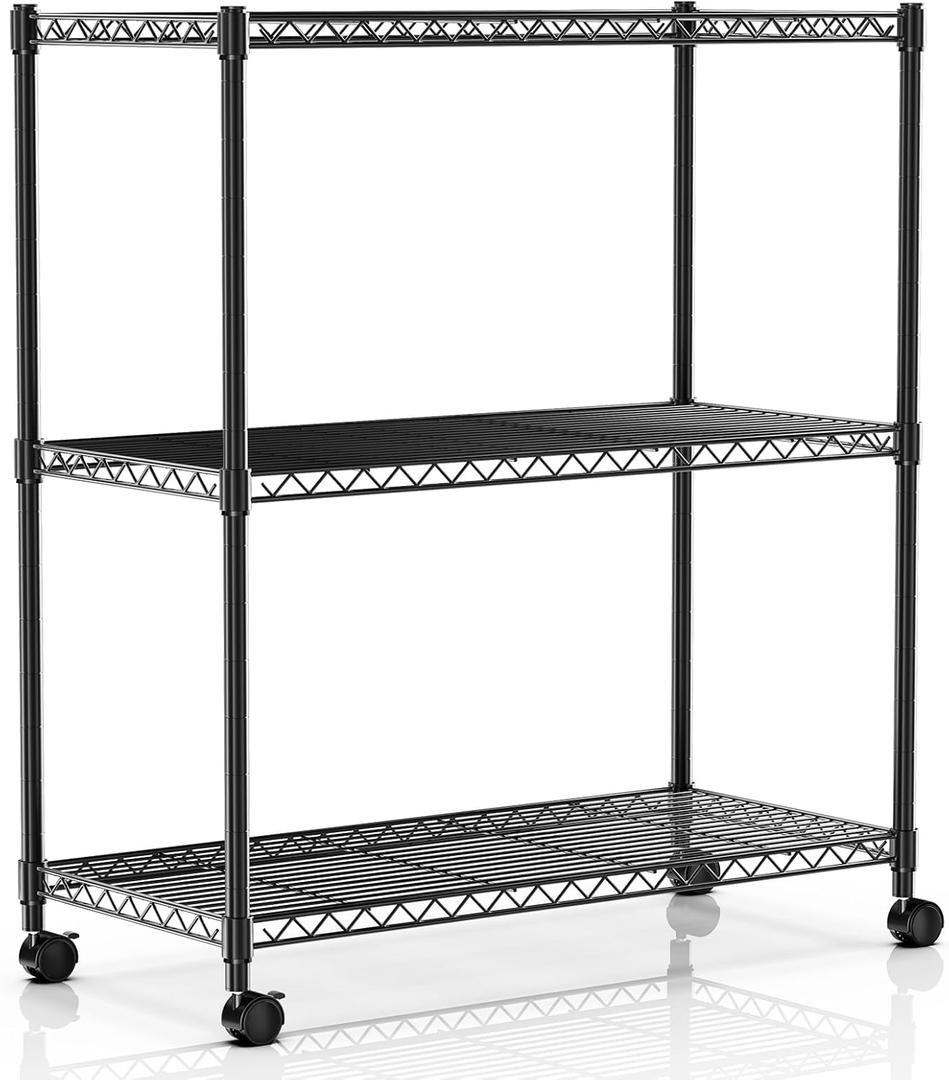 Simple Deluxe 3-Tier Heavy Duty Storage Shelves 750Lb Capacity, 24.02" D x 13.78" W x 31.98" H Shelving Unit for Pantry, Garage, Laundry and Kitchen, Black