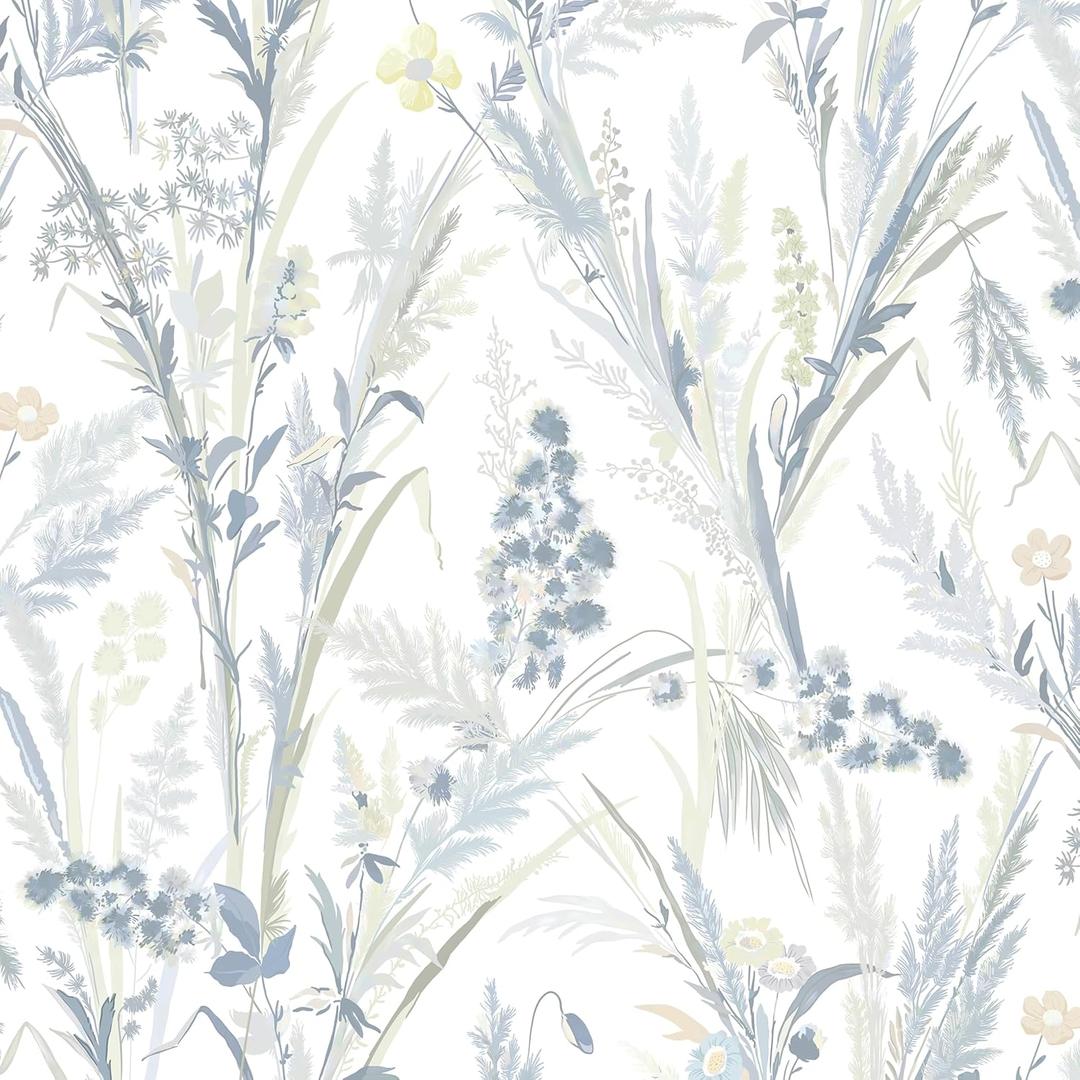 Floral Peel and Stick Wallpaper Vintage Floral Contact Paper Boho Blue and White Leaf Wallpaper Self Adhesive Removable Wall Paper for Bedroom Home Decoration Vinyl 17.3" x 394"