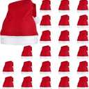 Elcoho 24 Pack Santa Red Hat Short Plush with White Cuffs Non-woven Fabric Christmas Hat