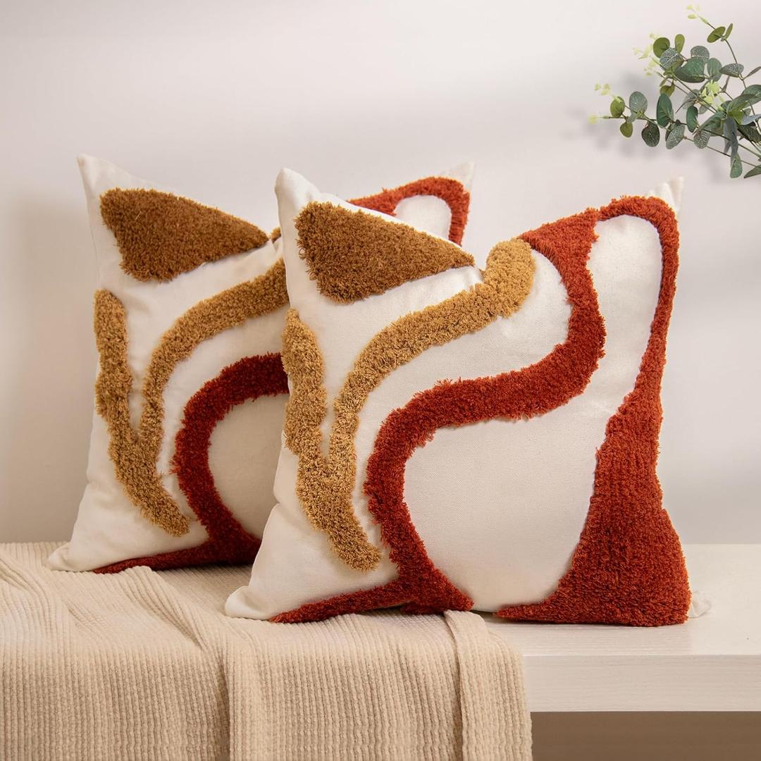 lifein 18x18 Pillow Covers Set of 2-Throw Pillow Cover,Tufted Boho Jacquard Pillow Covers,Farmhouse Decorative Pillow Cover,Pillow Cases for Gift,Couch,Sofa,Bed,Chair,Living Room,Home Decor(18x18inch) (18" x 18" (Pack of 2), Cr-711(2 Pack Without Pillow Insert))