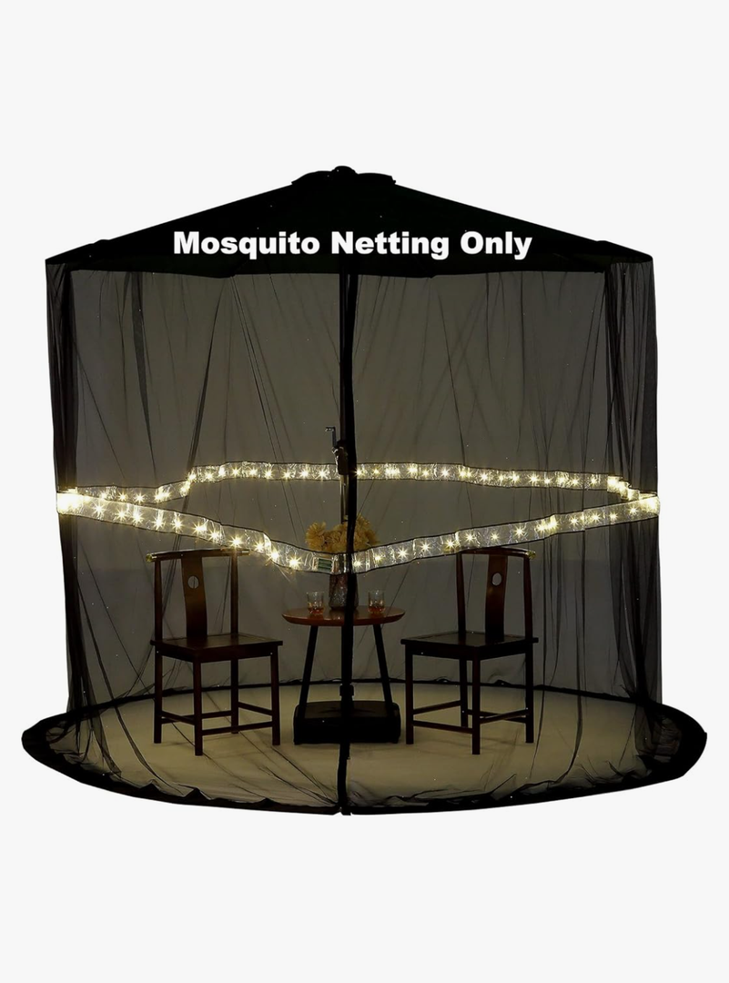 7.5-10FT Umbrella Netting for Outdoor Umbrellas, Patio Umbrella Mosquito Netting with Led Strip Lights, Adjustable Rope, Fits 9Ft Outdoor Table Umbrellas (Black)
