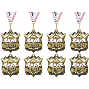 Ecation 8 Pcs Baseball Metal Medals Softball Medals 2 Inch Tee-Ball Team Awards Gold Volleyball Medal Football Basketball Soccer Sports Award with Neck Ribbon for Kids