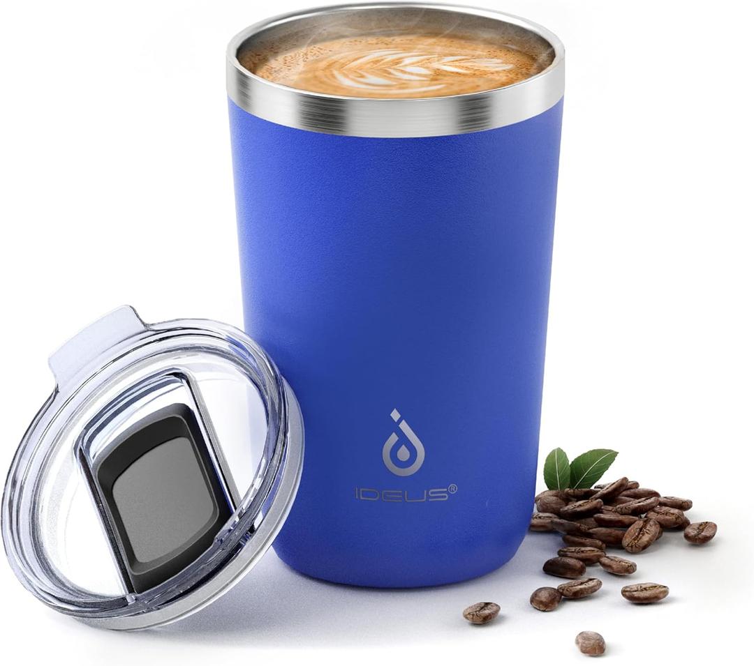 Ideus 20 oz Tumbler, Travel Coffee Mug with Splash Proof Sliding Lid, Double Wall Stainless Steel Vacuum Insulated Coffee Mug for Home and Office, Keep Beverages Hot or Cold, Peacock Blue