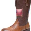 Jousen Cowboy Boots for Men Western Side Zipper American Flag Square Toe Mens Cowboy Boots With Western Square Toe, American Flag Embroidery, Easy Side Zipper, All-Day Comfort, Durable Rubber Sole, 12, Amy8423-brown