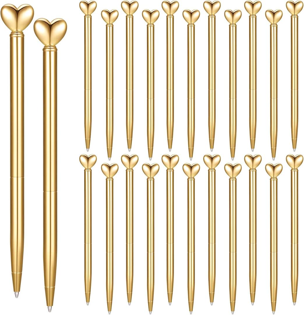 Thenshop 24 Pcs Heart Shaped Pens Retractable Metal Cute Pens 1.0 mm Black Ink Ballpoint Decorative Engagement Gifts for Women Wedding Bridal Shower Sleepover Party(Gold)