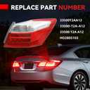 Tail Light Assembly Fit for 2013-2015 Honda Accord Sedan EX-L Touring Right Passenger Side Outer Tail Light Brake Turn Signal Back Up Bulb Replaces 33500T2AA12, 33500-T2A-A12, 33500 T2A A12, HO2805103