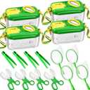 Halloscume 4 Sets Bug Catcher for Kids Students Insect Catching Kit Collector Bug Box with House, Butterfly Net, Tweezer, Cage Habitats Container Collection Explorer Gift (Green)
