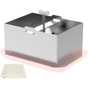 Stainless Steel Tofu Press with Presser Towel & Drip Tray  DIY Tofu Maker for Homemade Firm Tofu, Paneer & Cheese  Effortless Water Removal for Enhanced Texture & Flavor (6.3 x 4.72 Inches, Silver)