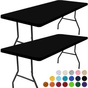 2 x Smiry 2 Pack Rectangle Picnic Table Cloth, Waterproof Elastic Fitted Tablecloths, Washable Polyester Rectangular Patio Table Cover for Camping, Indoor and Outdoor (Black, 30"x72")