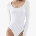 PUMIEY Women's Scoop Neck Long Sleeve Bodysuit Body-hugging Sexy Tops Smoke Cloud Collection Large
