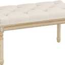 Yusong Upholstered Bench, Bedroom Bench for End of Bed, Piano Bench with Button Tufted Padded Seat for Living Room, Dining, Entryway, Shoe, Vanity Foot-Stool with Carved Wood Legs, Beige, 31.50''*15.75''*18.89''