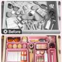 KEMETHY 25 PCS Plastic Drawer Organizers Set, 4 Sizes Vanity Organizer, Makeup and Desk Drawer Organizer Trays, Organization and Storage for Makeup, Bathroom, Kitchen Utensils and Office (Pink)