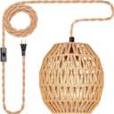 Hanging Lamps Rattan Pendant Light Hanging Lights 16.4ft Plug in Cord Pendant Light Fixture Plug Into Wall Outlet Pendant Lighting with On Off Switch for Bedroom Living (Egg Shade)