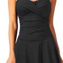 Aqua Eve One Piece Swim Dress Tummy Control Swimsuit with Skirt Modest Bathing Suit Vintage Swimdress (Large, Black)