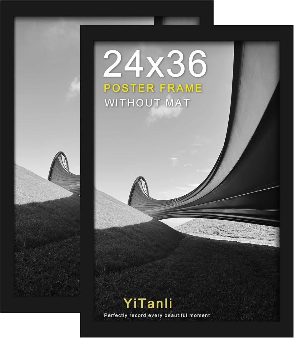 24x36 Poster Frame 2 Pack, Black Poster Frames 24 x 36 inches for Pictures and Art Prints, 36x24 Picture Frame Horizontal or Vertical Wall Mounting