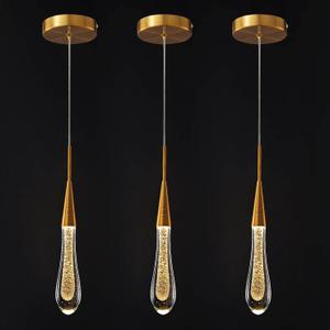 LMQNINE Kitchen Light Fixtures Ceiling Dimmable LED Modern Gold Pendant Light Mini Teardrop Crystal Pendant Light for Kitchen Island Bedroom Hallway Entryway (3-Pack)