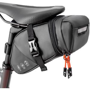Bike Seat Bag, Expandable Bicycle Saddle Bag Under Seat, Waterproof Cycling Seat Pack for Mountain Road Bikes and Commuter, 1.5-2L (Black)