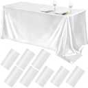 TURSTIN 8 Packs White Satin Tablecloth 102 x 58 Inch Overlay Satin Table Cover Rectangle Bright Silk Tablecloth Smooth Fabric Table Decoration for Wedding Banquet Party Events