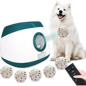 MEKAPLE Automatic Dog Ball Launcher, Upgraded Interactive Dog Balls Thrower with 3 Distance 29Ft-79Ft, Remote Control Ball Launcher for Medium&Large Dogs, 6 Etpu Balls Included (Dark Green)