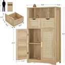 Iwell Storage Cabinet with 2 Drawers & Adjustable Shelves, Rattan Cabinet, Kitchen Pantry Cabinets, Cupboard for Living Room, Kitchen, Home Office, Natural SNG008NR, 42.5"H