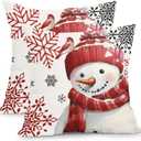 Kawani Winter Snowman Snowflake Pillow Covers 18x18 Inch Red Christmas Throw Pillow Covers Set of 2 Xmas Winter Holiday Pillowcases Cotton Linen Cushion Covers for Couch Home Decor