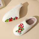 Christmas Slippers Fuzzy Plush House Footwear Soft Memory Foam Indoor Outdoor Warm Cozy Non Slip Fleece Lined Slip On Bedroom Comfy Cartoon Embroidered Holiday Gift Cute Winter Home Shoes (M)