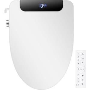 Electric Bidet Toilet Seat, Elongated, Warm Water with Air Dryer, Heated Seat and Slow Close Lid, Front and Rear Wash, LED Nightlight, Wireless Remote, Black, 102