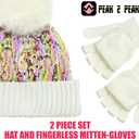 PEAK 2 PEAK Boys and Girls Winter Hat and Gloves Set  Knit Pom-Pom Beanie with Sparkle  Ages 4-12 (Sequin)