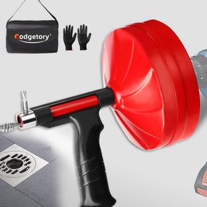 50FT Drain Snake for Clog Removal, Drill Powered & Manual Auger, 1/4 Inch Plumbing Snake for Kitchen Sink, Shower & Bathtub Drain, Hair Clog Remover Tool with Gloves & Storage Bag