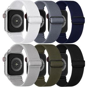 2 x Stretchy Nylon Solo Loop 6-Pack Compatible with Apple Watch Bands 38mm 40mm 41mm 42mm 44mm 45mm 46mm 49mm, Nylon Sport Elastic Wristbands Strap Women Men for iWatch Series 10 9 8 7 6 5 4 3 SE Ultra 2 (Black/Navy/White/Green/BlueGray/Stone)
